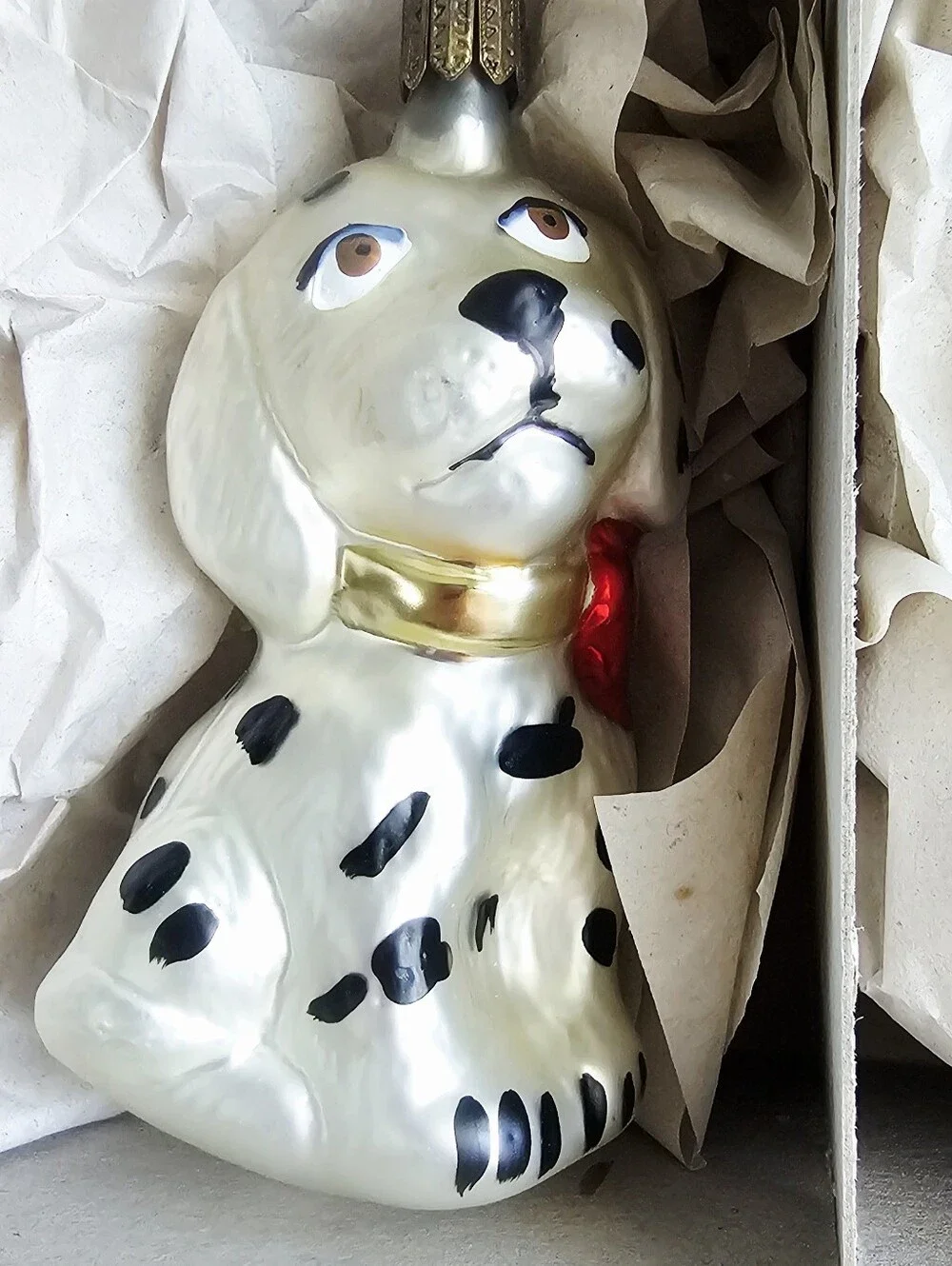 Vintage Hand Blown Glass Dog Ornament Set Dalmatian Spaniel Boxed Christmas